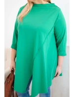 Dámská bavlněná blůza Plus Size asymetrická s ohrnutým rukávem zelená