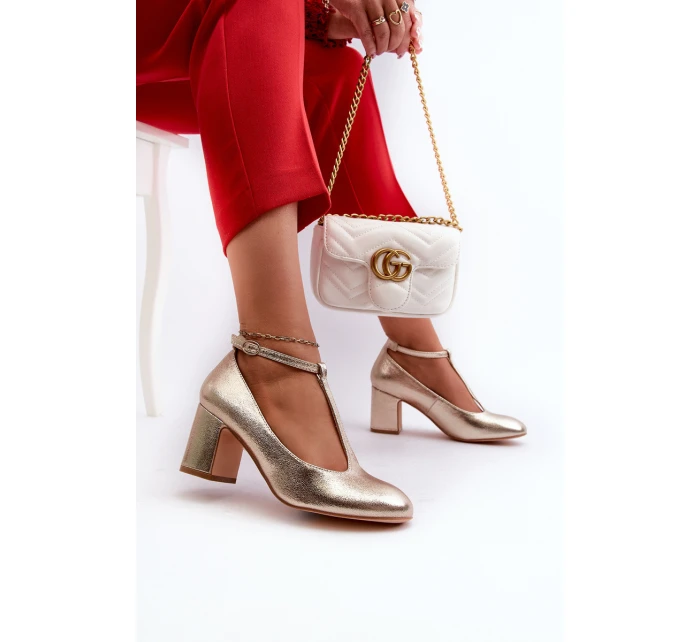 Lodičky Z Eko Kůže Na Podpatku Zlaté model 21661226 - Boto