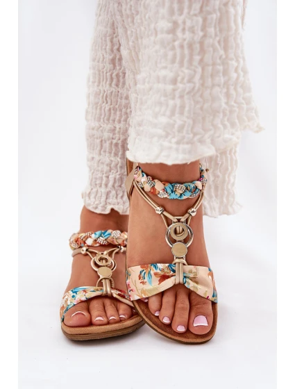 Dámské Ploché Sandály S Pásky A Ozdobou  Zlaté model 21693407 - Artiker