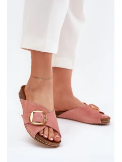 Kožené sandály se zlatou sponou model 21702863 Růžové - Maciejka