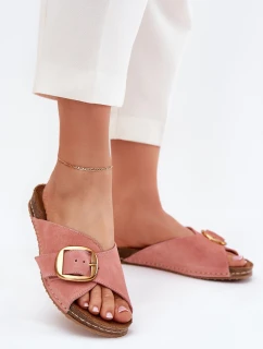 Kožené sandály se zlatou sponou model 21702863 Růžové - Maciejka