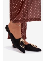Dámské pantofle Mule s ozdobným zlatým detailem Černé Galvella Dámské pantofle Mule s ozdobným zlatým detailem Černé Galvella