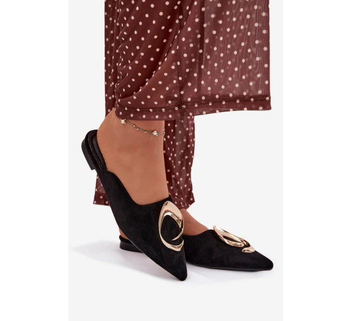 Dámské pantofle Mule s ozdobným zlatým detailem Černé Galvella Dámské pantofle Mule s ozdobným zlatým detailem Černé Galvella