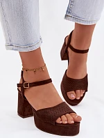 Dámské sandály na podpatku z eko semiše čokoládové Iserelle