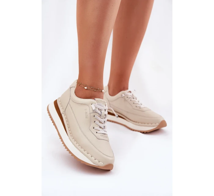 Dámské kožené tenisky na platformě Big Star – béžové Dámské kožené tenisky na platformě Big Star – béžové