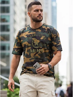 Tshirt męski z nadrukiem moro zielony model 22223087 - FashionStreet