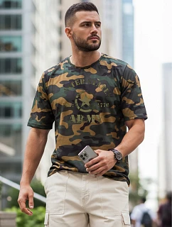 Tshirt męski z nadrukiem moro zielony model 22223087 - FashionStreet
