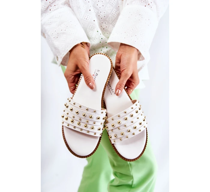 Dámské kožené pantofle s zdobením bílým Brien