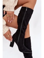 Dámské kozačky na podpatku z eko semiše vyhřívané černé Narille Dámské kozačky na podpatku z eko semiše vyhřívané černé Narille