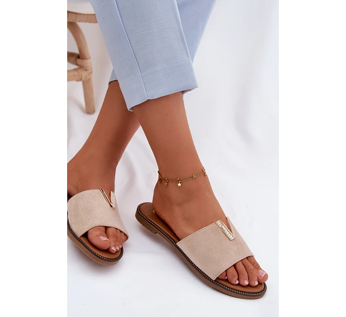 Dámské ploché nazouváky s ozdobným detailem V béžové Nelmira