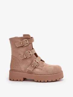 Zateplené Dámské Kotníkové Boty S Přezkami Béžové Tiaeliana