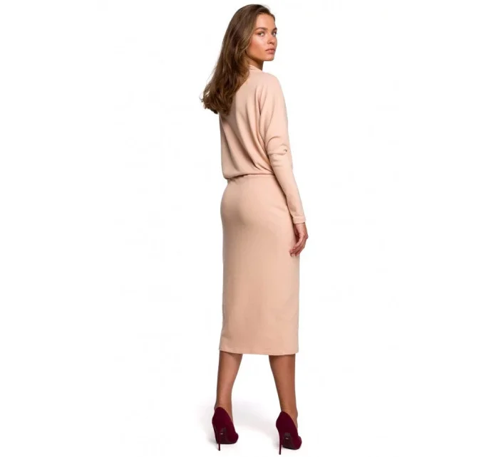 Dámské pletené šaty model 21041660 Béžová - STYLOVE
