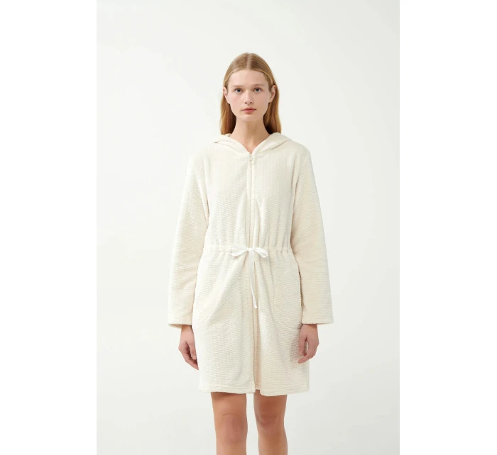 Dámský fleecový župan na zip 21360 Ecru - Vamp Dámský fleecový župan na zip 21360 Ecru - Vamp