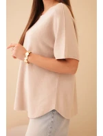 Dámský svetr s krátkým rukávem volného střihu béžový
