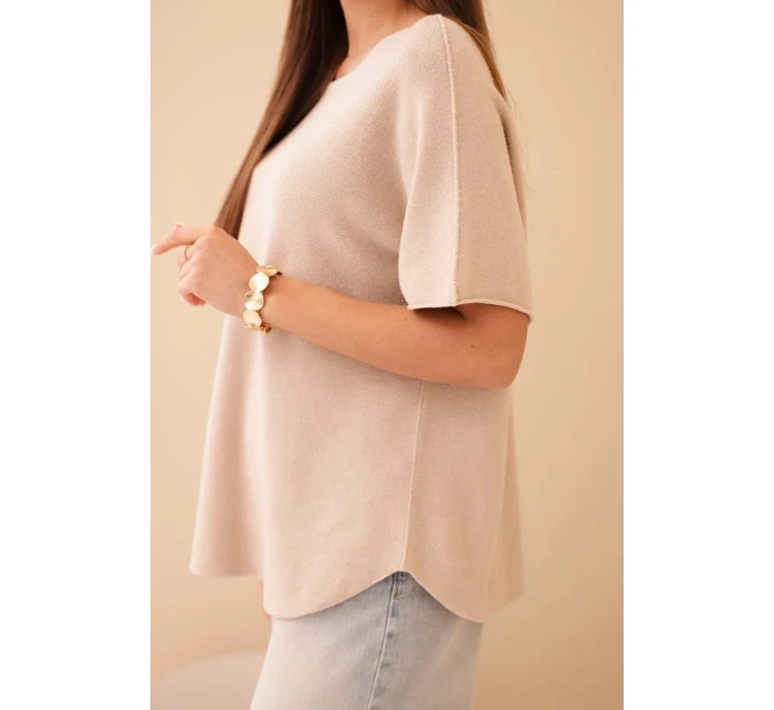 Dámský svetr s krátkým rukávem volného střihu béžový