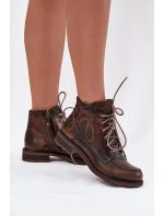 Dámské kotníkové boty z pravé kůže na ploché podrážce model 21713963 hnědé - Maciejka