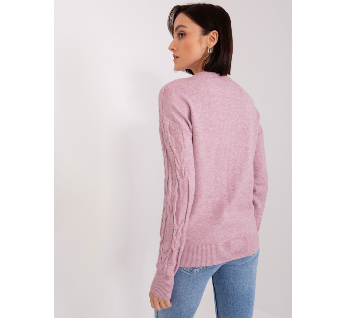 Světle fialový dámský kabelový pletený svetr