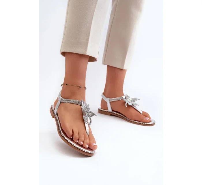 Dámské ploché sandály s ozdobnou květinou Silver Edoni
