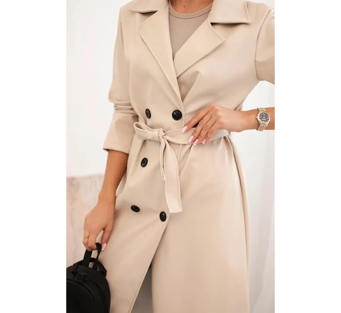 Dámský koženkový kabát béžový - New Collection Italy