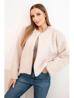 Dámská kožešinová bunda bez zapínání béžová