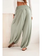 Dámské viskózové kalhoty se širokou nohavicí a řasením khaki