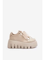 Dámské tenisky na masivní podrážce se zlatou ozdobou model 21672483 Béžové - CheBello