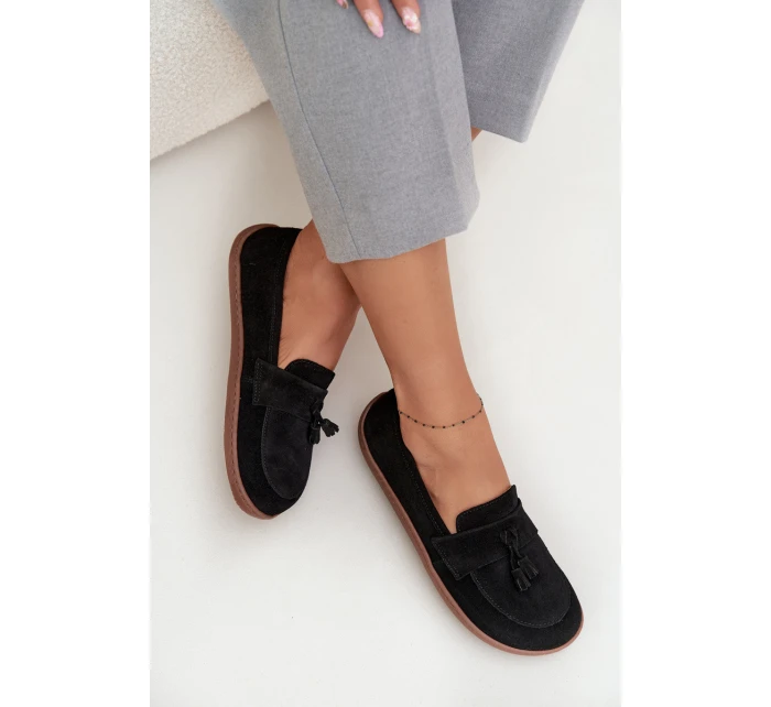 Kožené semišové mokasíny typu barefoot Zazoo 322 černé