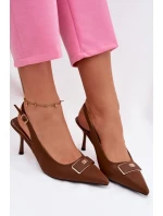 Dámské sandály na podpatku s ozdobným detailem Čokoládové model 21937509 - Boto