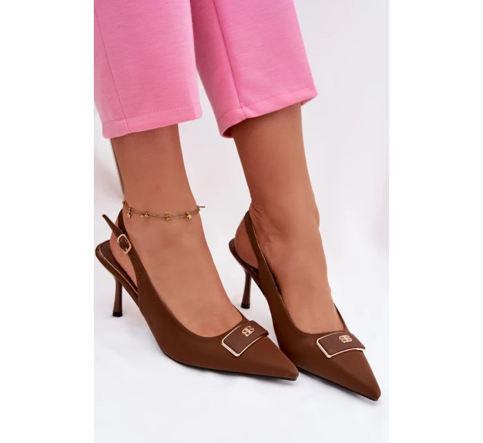 Dámské sandály na podpatku s ozdobným detailem Čokoládové model 21937509 - Boto