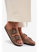 Dámské pantofle s korkovou podrážkou s přezkami s hadím vzorem Béžové Melia