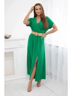 Dlouhé šaty s ozdobným páskem 6012F zelené - Kesi