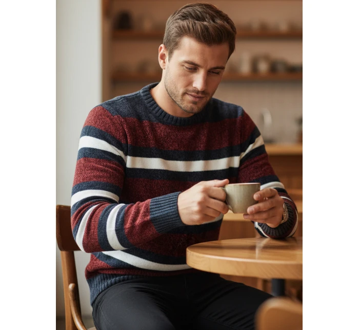 Pánský pruhovaný červený svetr FashionStreet WX2264