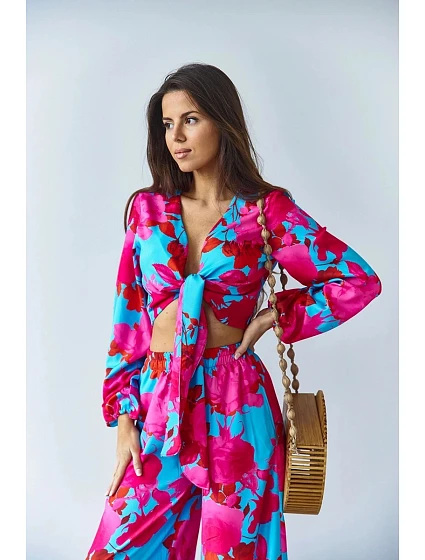 Světle modrá souprava zavazovací halenka a široké kalhoty model 19690616 - Moon