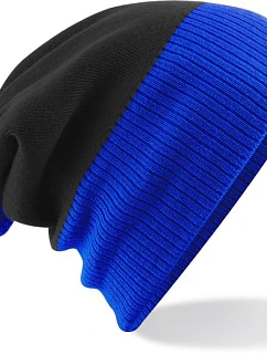 Beechfield B 451 2-barevná pletená čepice s bambulí 53.0451 black/bright royal