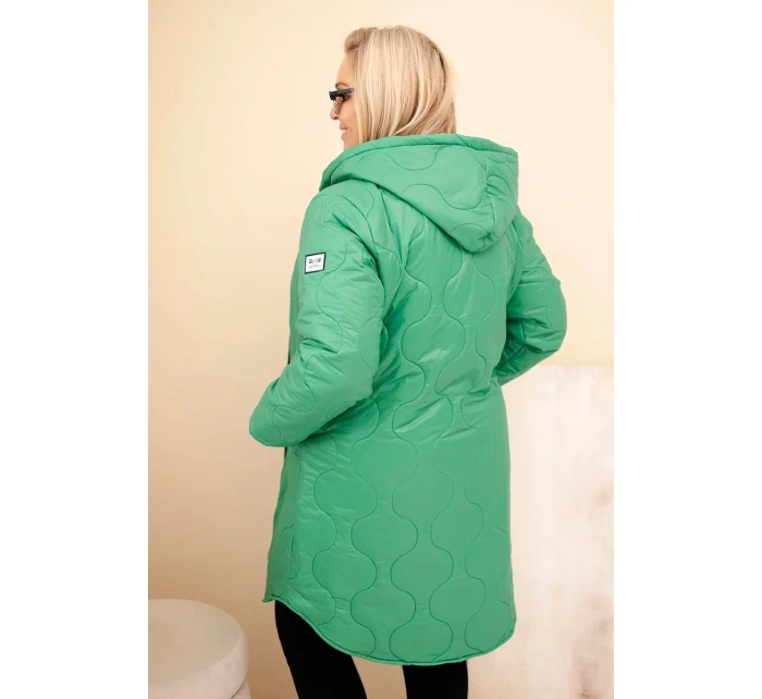Dámská zimní prošívaná bunda Plus Size s kapucí světle zelená