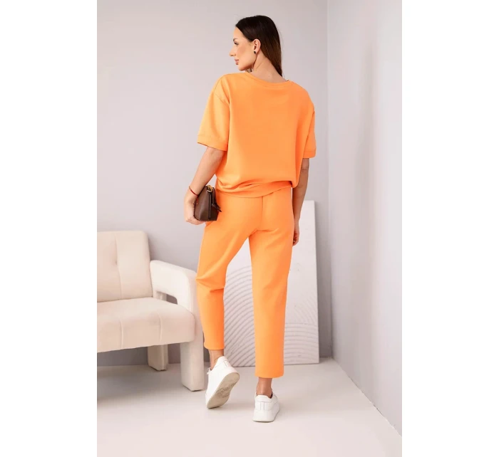 Dámský komplet z viskózy máslový s krátkým rukávem a kalhotami s ohrnutým lemem oranžový