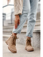 Ocieplené semišové dámské botky traperky béžové Jailina Ocieplené semišové dámské botky traperky béžové Jailina