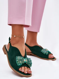 Dámské Sandály S Mašlí Na Plochém Podpatku model 21696709 Zelené - S.Barski