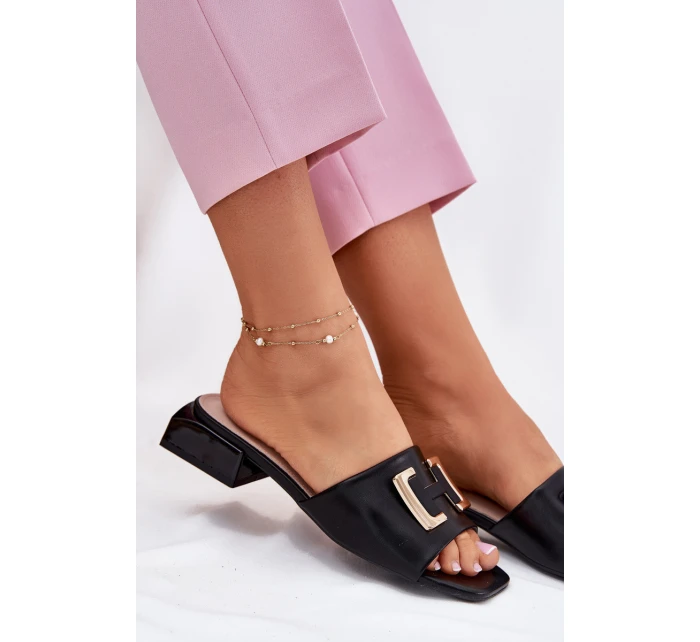 Elegantní Dámské Sandály Na Klínku Se Zlatým  Černé model 21697734 - VINCEZA