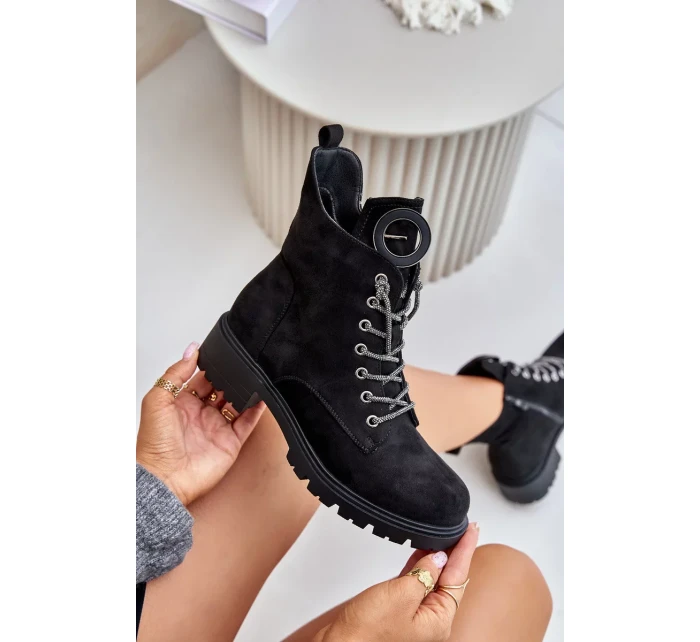 Zateplené boty s ozdobným šněrováním Vinceza Černé Zateplené boty s ozdobným šněrováním Vinceza Černé