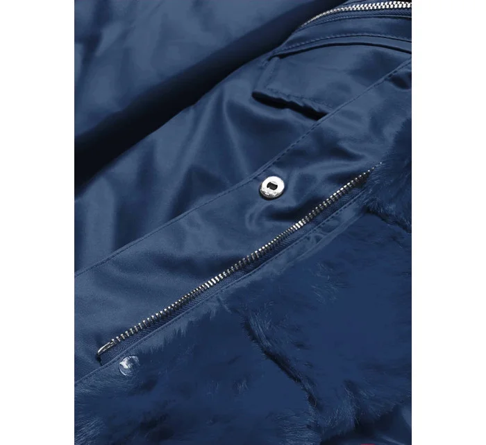 Tmavě modrá dámská bunda parka s kožešinou (5m762-215)