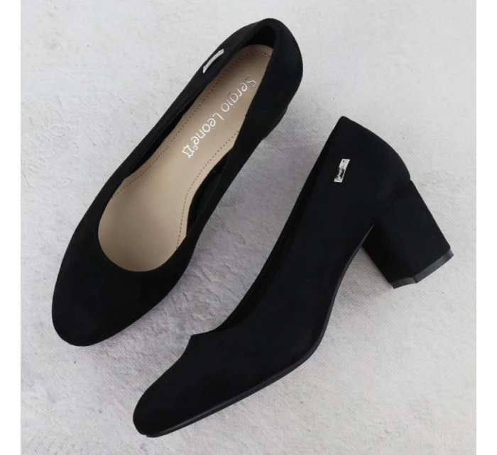 Černé semišové lodičky na jehlovém podpatku Sergio Leone PB178