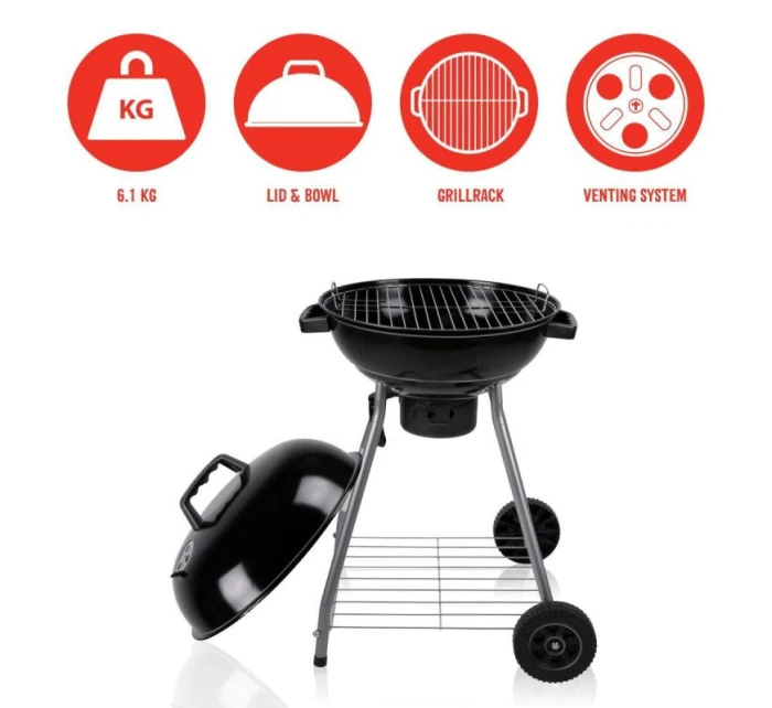 KULOVÝ ZAHRADNÍ GRIL REX STEEL 46CM S POPELNÍKEM