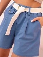 Dámské šortky s vysokým pasem a páskem džínové