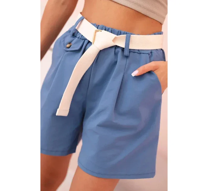 Dámské šortky s vysokým pasem a páskem džínové