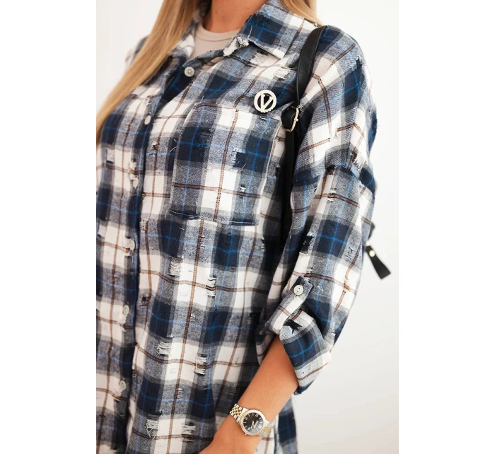 Dámská bavlněná kostkovaná košile s efektem model 21321846 modrá - K-Fashion Dámská bavlněná kostkovaná košile s efektem model 21321846 modrá - K-Fashion