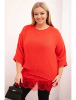 Dámská souprava svetr s model 21798779 výstřihem a viskózová blůza s krajkovým lemem červený - K-Fashion Dámská souprava svetr s model 21798779 výstřihem a viskózová blůza s krajkovým lemem červený - K-Fashion