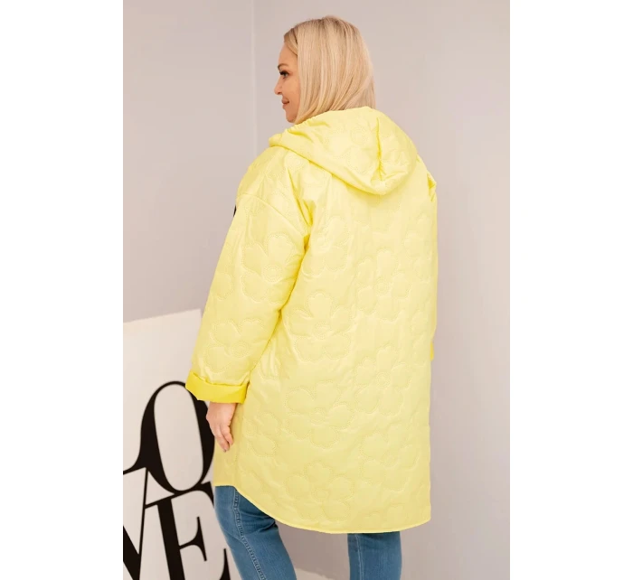 Dámská bunda Plus Size prošívaná s kapucí a nápisem HOPE žlutá