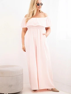 Dámský overal Plus Size s volánem a krátkým rukávem pudrově růžová