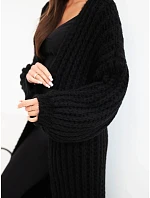 Dámský dlouhý model 22353173 kardigan bez zapínání se širokým rukávem černý - K-Fashion Dámský dlouhý model 22353173 kardigan bez zapínání se širokým rukávem černý - K-Fashion